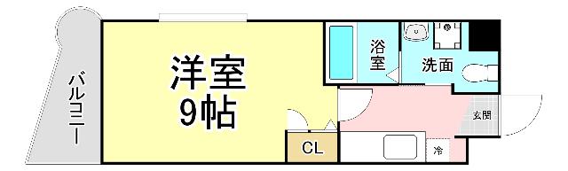 ベルガ北方(1K/9階)の間取り写真