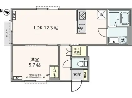 TR笹塚(1LDK/1階)の間取り写真