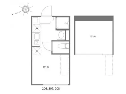 カーサソラーナ(ワンルーム/2階)の間取り写真