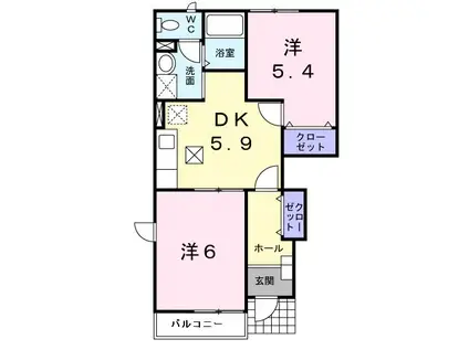 ヴィラ・ソレアード(2DK/1階)の間取り写真