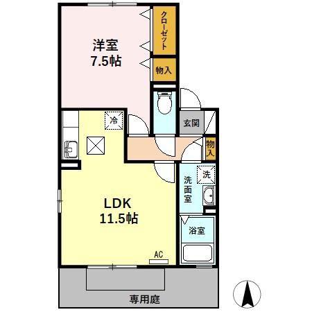 ドミール六条(1LDK/1階)の間取り写真
