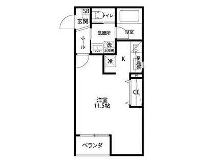 うらら学校町(ワンルーム/2階)の間取り写真