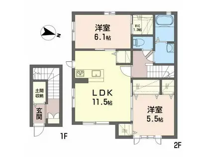 シャーメゾンカリーノII(2LDK/2階)の間取り写真
