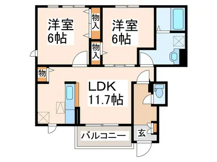 カーサ壱番館・弐番館(2LDK/1階)の間取り写真