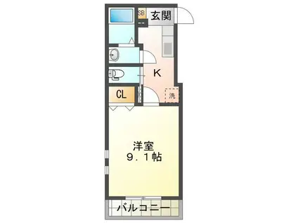 グリシーヌ西浦(1K/3階)の間取り写真