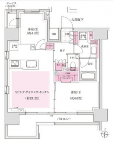 ディームス木場(2LDK/9階)の間取り写真