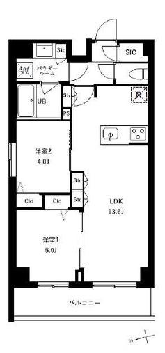 アーバンパーク船堀II(2LDK/1階)の間取り写真