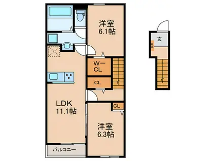 ヒカルサ鳥栖今泉サウス(2LDK/2階)の間取り写真