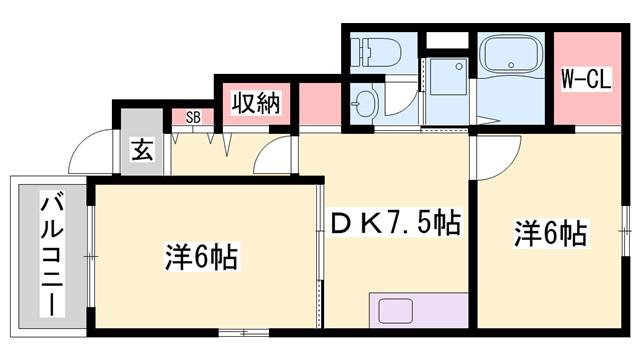 カルム川面(2DK/1階)の間取り写真