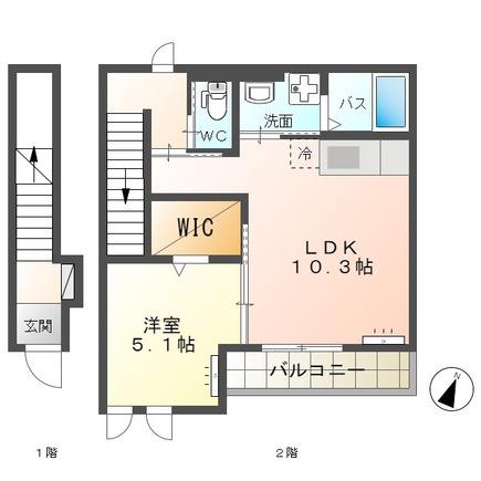 高尾崎 NEW TOWN LA・TERRE G(1LDK/2階)の間取り写真