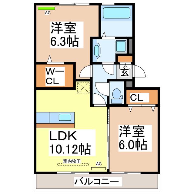 ライジングサン西宮A(2LDK/3階)の間取り写真