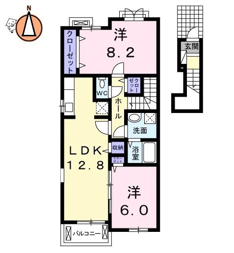 クラールプレディエD(2LDK/2階)の間取り写真