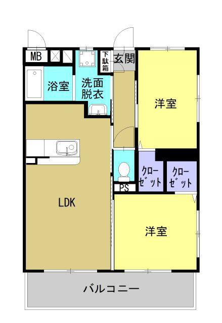 ルミナス下川東(2LDK/2階)の間取り写真