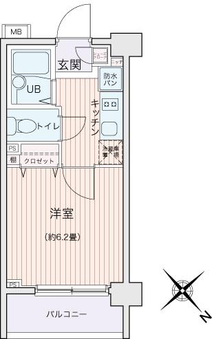 エコロジー都立大学レジデンス(1K/6階)の間取り写真