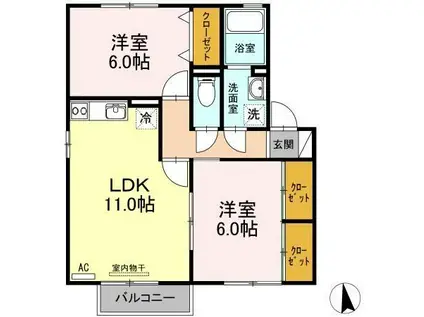 プラザ・ルミエール C棟(2LDK/2階)の間取り写真
