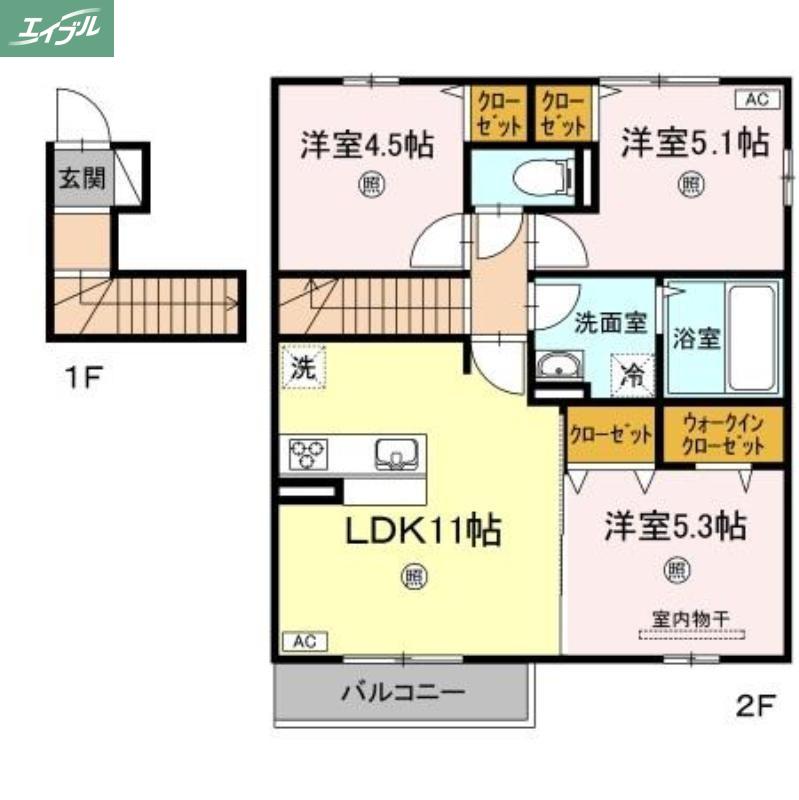 シャルム A棟(3LDK/2階)の間取り写真