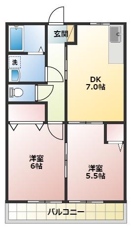 ヤマユウハウス徳光(2DK/1階)の間取り写真