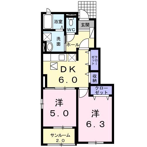 カプリスA(2DK/1階)の間取り写真