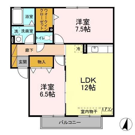 ベルテ藤原(2LDK/2階)の間取り写真