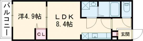 ALEGRIA四条畷(1LDK/1階)の間取り写真