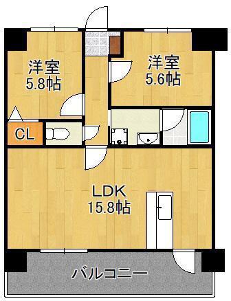 リオグランデ中央(2LDK/9階)の間取り写真