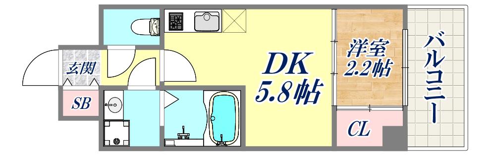 アドバンス神戸ラシュレ(1DK/9階)の間取り写真