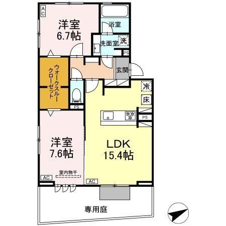 パークハイツ竜美(2LDK/1階)の間取り写真