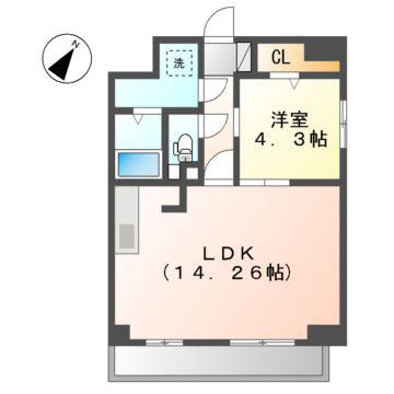 ウルフィエスタ徳川(1LDK/8階)の間取り写真