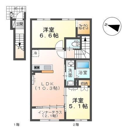 ベルスーズ(2LDK/2階)の間取り写真