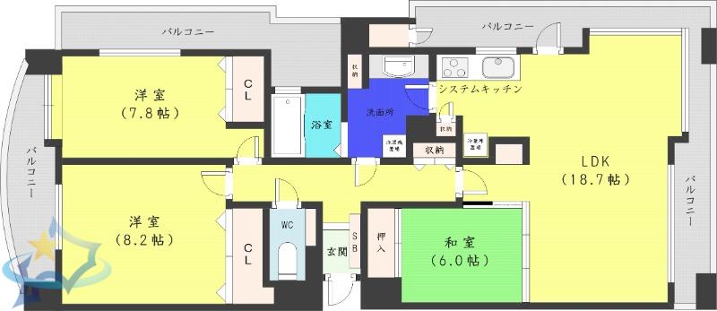 PRIME URBAN円山北四条(3LDK/6階)の間取り写真