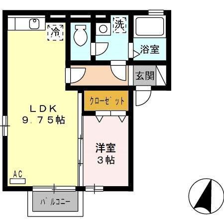 ラヴィアンローズB棟(1LDK/2階)の間取り写真