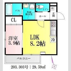 アプリーレ北仙台(1LDK/3階)の間取り写真