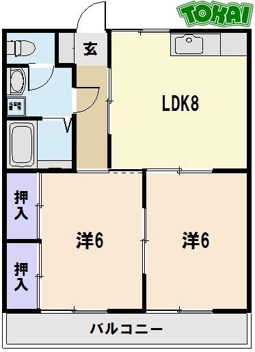 ティアラII(2LDK/2階)の間取り写真