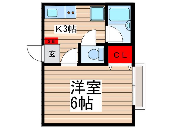 バーナルヒルズⅡA・B(1K/1階)の間取り写真