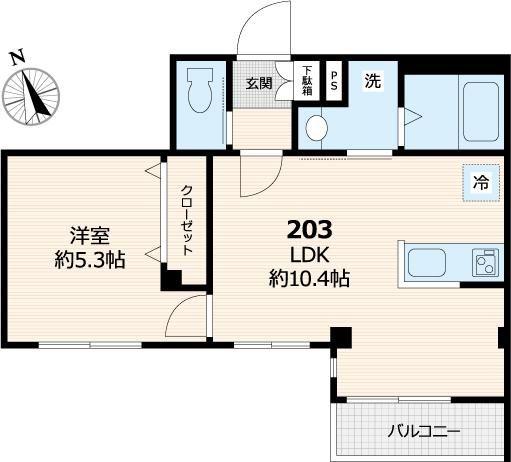 14 ONE FOUR MINAMI IKEBUKURO(1LDK/2階)の間取り写真