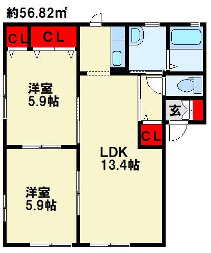 シャーメゾンみちC棟(2LDK/1階)の間取り写真