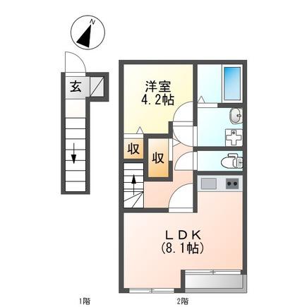 ヒルトップ屋敷町(1LDK/2階)の間取り写真