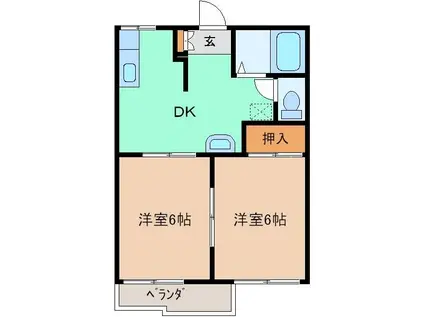 アレイ若宮 B棟(2DK/2階)の間取り写真