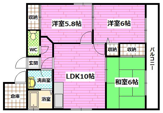 リャノス南本町(3LDK/2階)の間取り写真