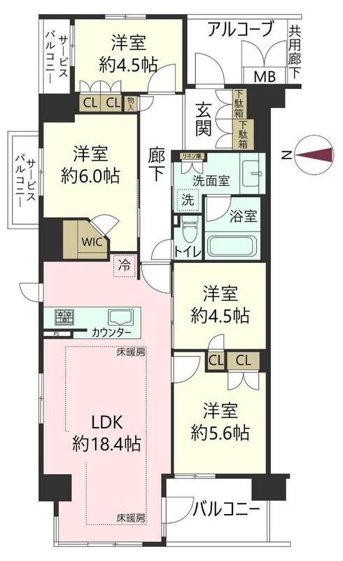 プレミスト京都西院(4LDK/4階)の間取り写真