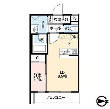 エストゥルース京都II(1LDK/5階)の間取り写真