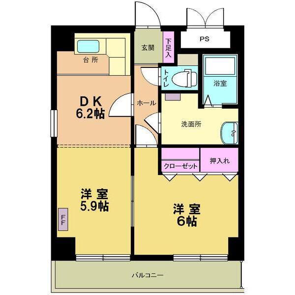 ビスタ麻生(2DK/7階)の間取り写真