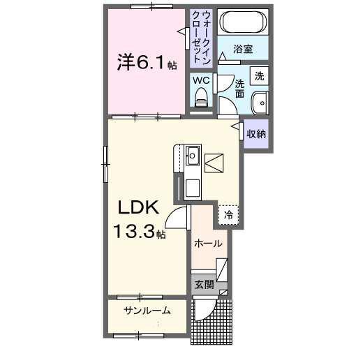 グリーンリーフI(1LDK/1階)の間取り写真
