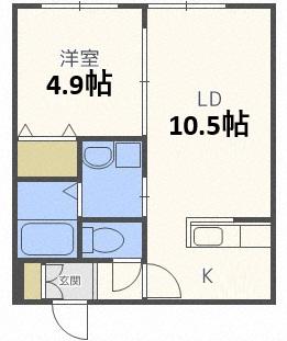 ラ・シュエット江別(1LDK/2階)の間取り写真