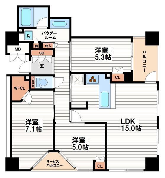 ブランズタワー大阪備後町(3LDK/25階)の間取り写真
