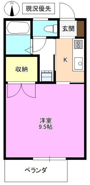 グリーンハイムA棟(1K/2階)の間取り写真