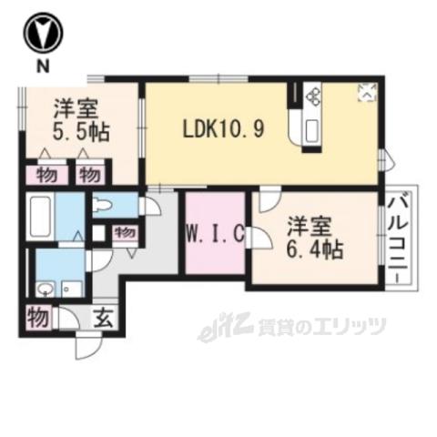 シャーメゾン嵯峨広沢(2LDK/1階)の間取り写真