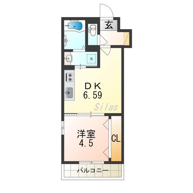 KTIレジデンス新深江(1DK/3階)の間取り写真