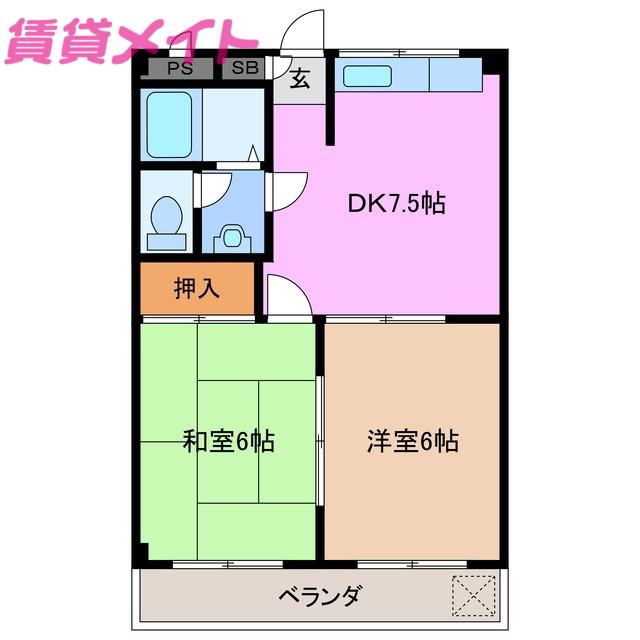 ピュアクレールC棟(2DK/2階)の間取り写真