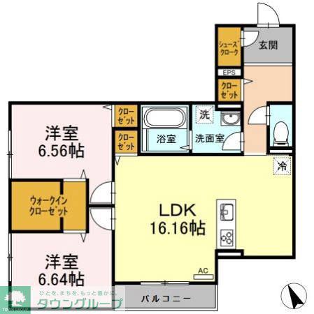 プリマフルール彩都A棟(2LDK/2階)の間取り写真